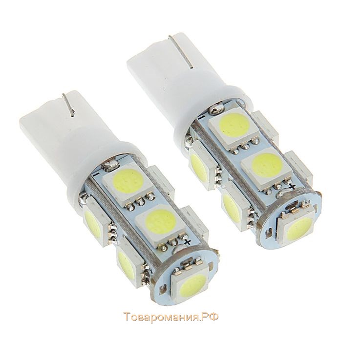 Автолампа Cartage, светодиодная, T10 W5W, 12 В, 9 SMD-5050, набор 2 шт