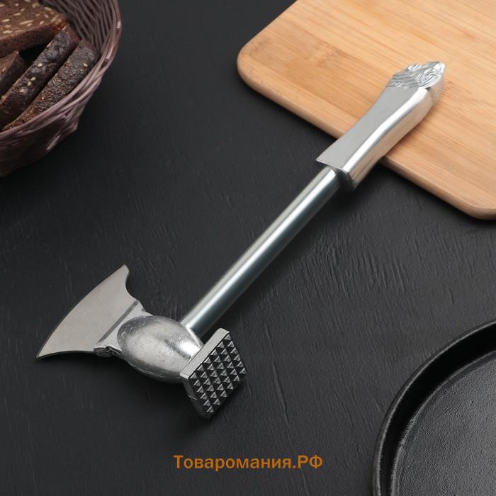 Молоток для мяса с топориком , 28 см, серебристый