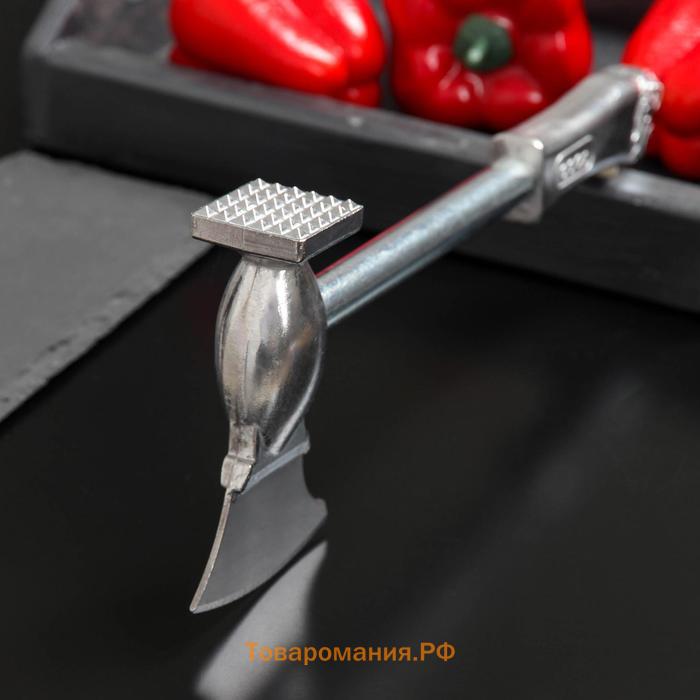 Молоток для мяса с топориком , 28 см, серебристый