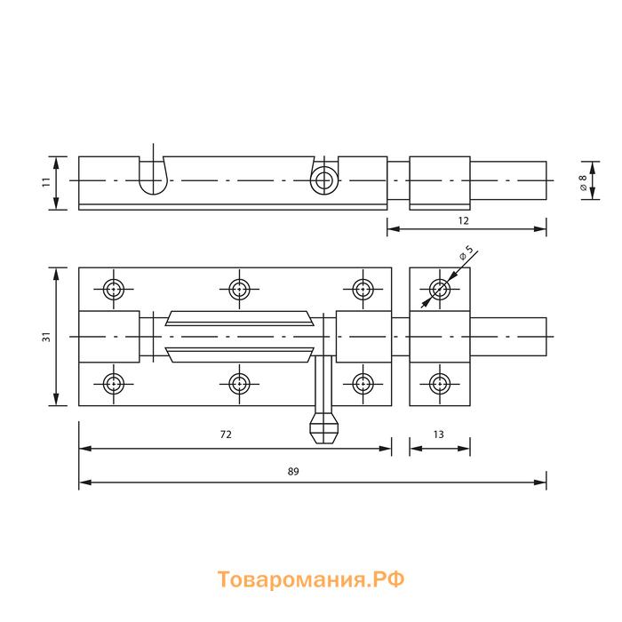 Шпингалет SH01, 3", алюминий, цвет золото