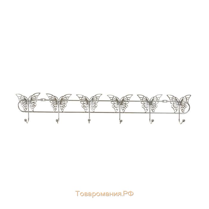 Вешалка настенная «Бабочки», 6 крючков, 34,5×3×6,5 см, цвет серебряный