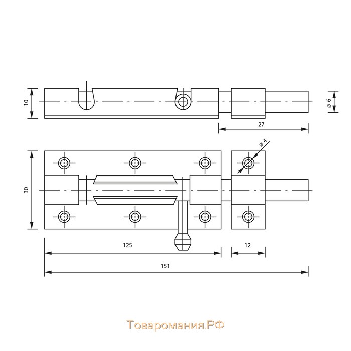 Задвижка дверная ЗД 006, 125 мм, черная