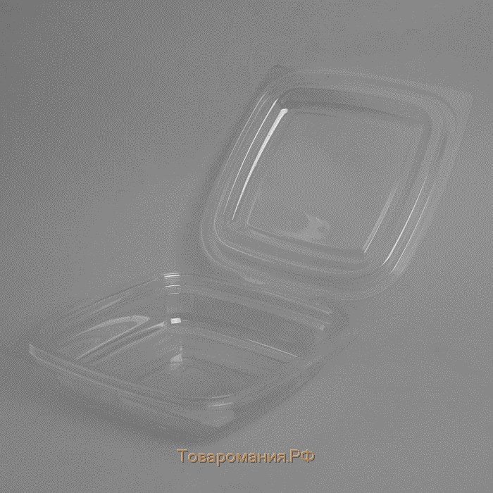 Контейнер пластиковый одноразовый с неразъёмной крышкой КР-СК-250, 250 мл, прозрачный, 13,7×13,7×3,5 см, 360 шт/уп