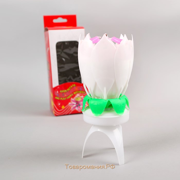 Свеча для торта музыкальная "Тюльпан", крутящаяся, белая, 14,5×6 см