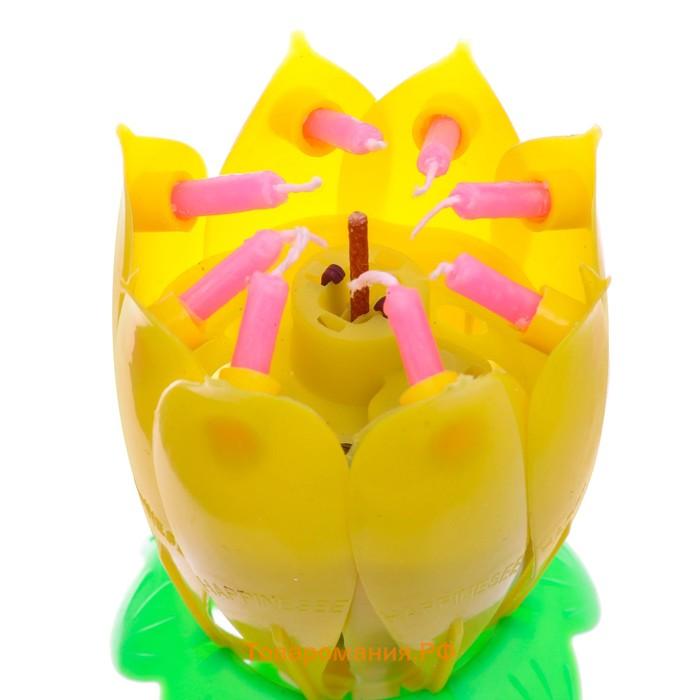 Свеча цветок в торт музыкальная, жёлтая