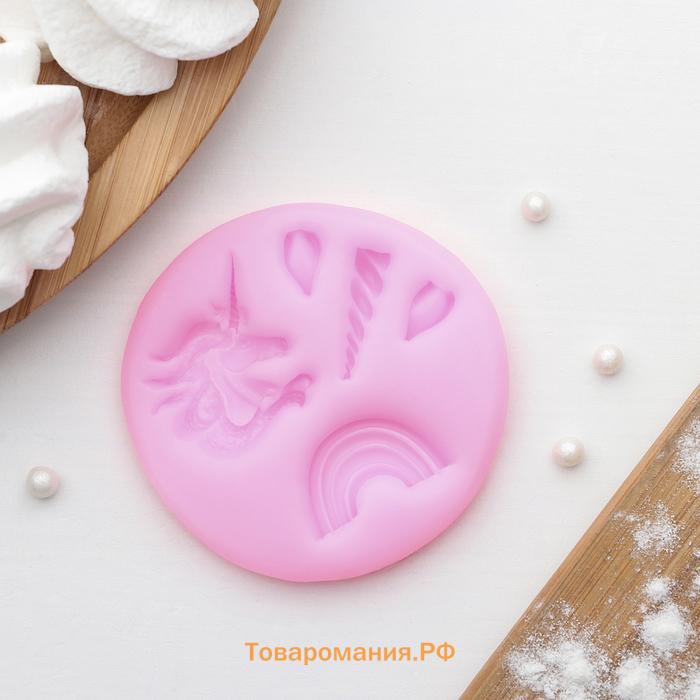 Молд «Радужный единорог», силикон, 6.3×0.5 см, МИКС