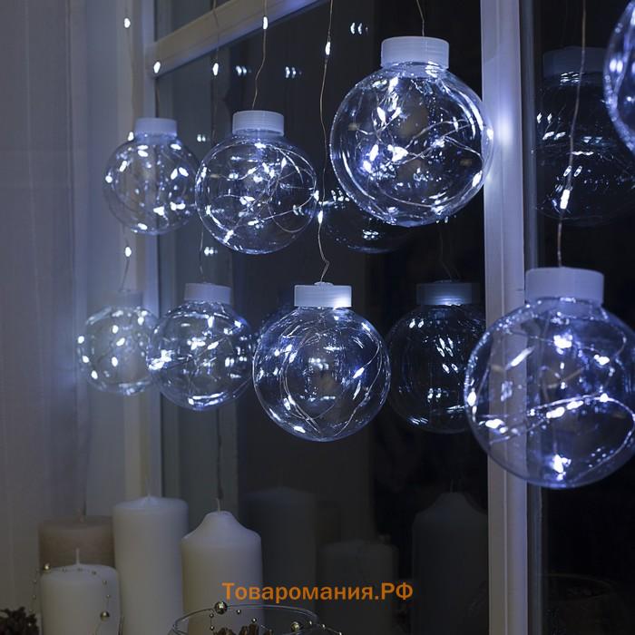 Гирлянда «Бахрома» 2.5 × 0.7 м роса с насадками «Шарики», IP20, серебристая нить, 150 LED, свечение белое, 12 В