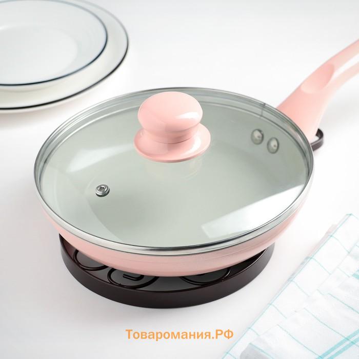 Подставка под горячее на ножках с ручкой  «Сердца», 25.5×16.3 см, коричневая