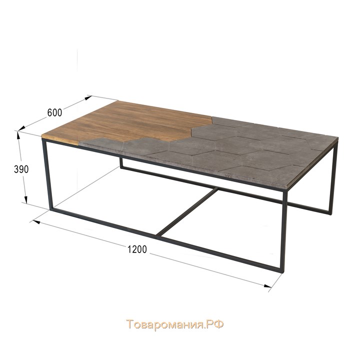 Стол журнальный «Китч», 1200 × 600 × 390 мм, цвет дуб американский / серый бетон