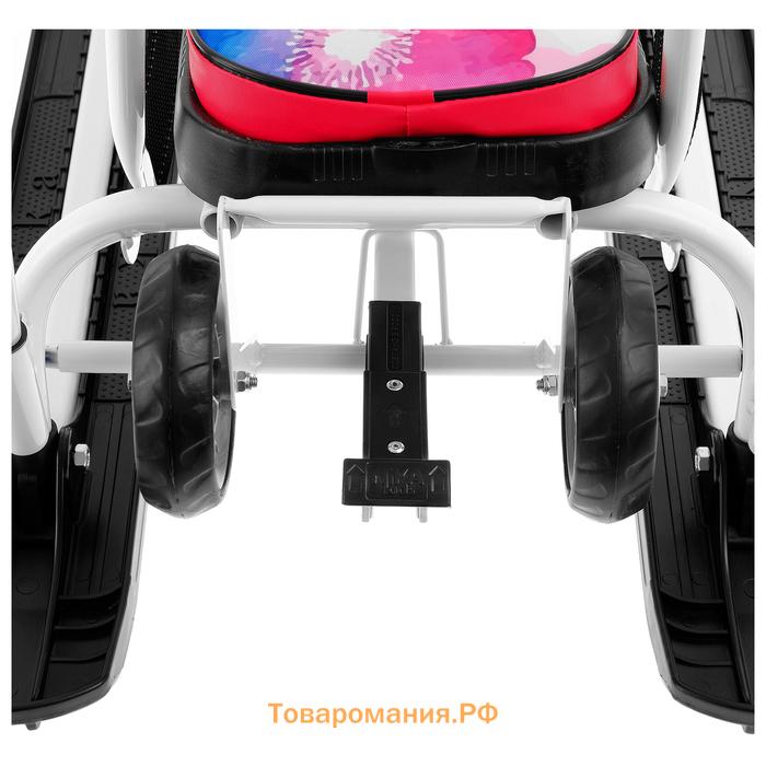 Снегокат с колёсами «Тимка спорт 6 Бабочки», ТС6, с родительской ручкой, со спинкой и ремнём безопасности, цвет белый/розовый