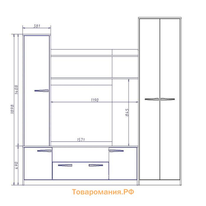 Надстройка для тумбы под ТВ 2 Оптима, 1570х357х1408, Шимо темный/Шимо светлый