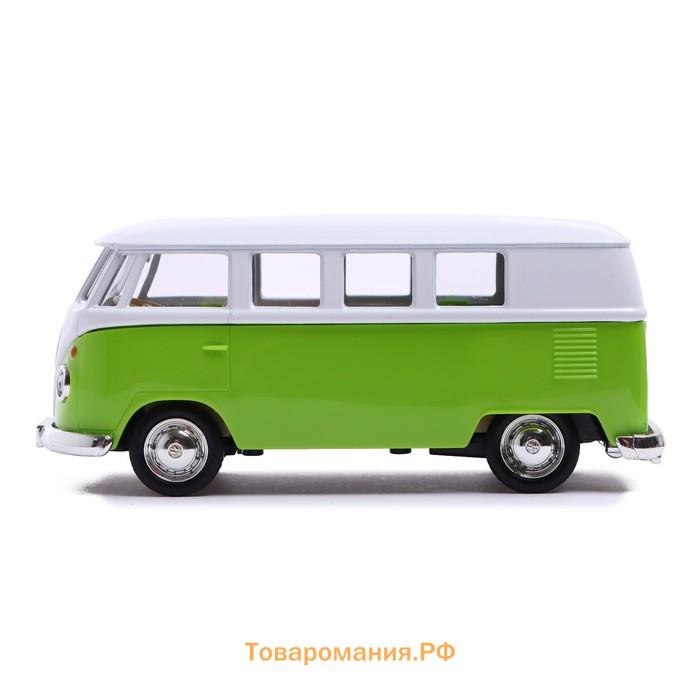 Машина металлическая VOLKSWAGEN TRANSPORTER T1, 1:32, открываются двери, инерция, цвет зелёный