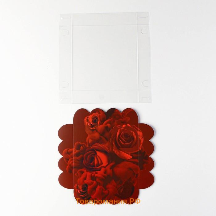 Коробка кондитерская с PVC-крышкой, упаковка, «Розы», 13 х 13 х 3 см