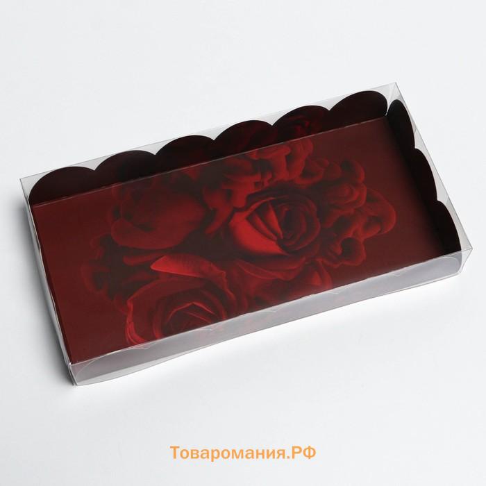 Коробка кондитерская с PVC-крышкой, упаковка, «Розы», 10,5 х 21 х 3 см