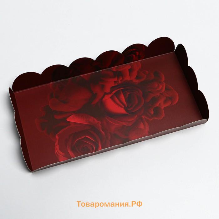 Коробка кондитерская с PVC-крышкой, упаковка, «Розы», 10,5 х 21 х 3 см