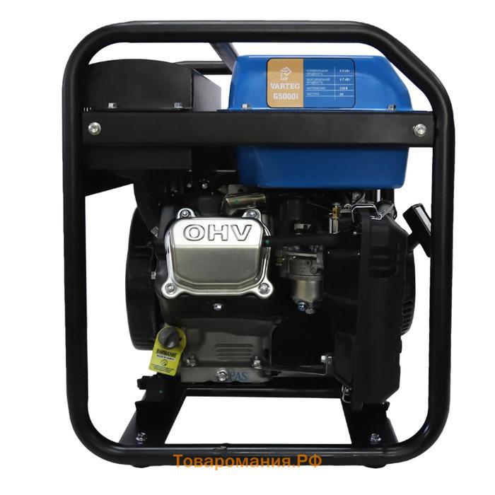 Бензиновый инверторный генератор VARTEG G5000i, 4.7 кВт, 7 л.с, 1х220 В/16 А, LED дисплей