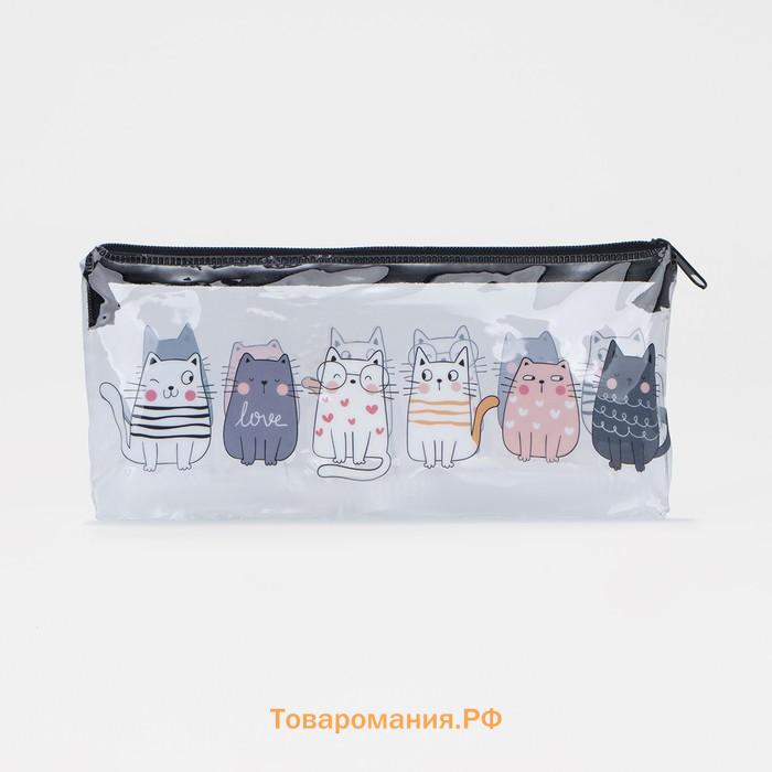 Косметичка-пенал на молнии, с рисунком, прозрачная/чёрная