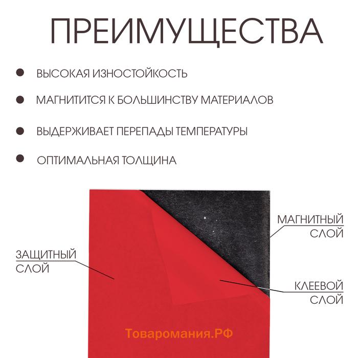 Магнитный винил, с ПВХ поверхностью, А4, 2 шт, толщина 0.3 мм, 21 х 29.7 см, красный