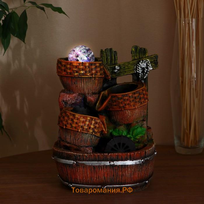 Фонтан настольный «Кадки с плетением у мельницы», 17×14×26 см, с подсветкой
