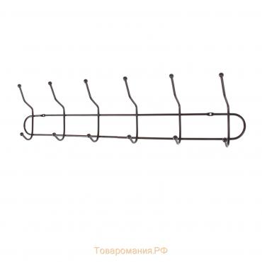 Вешалка настенная на 6 двойных крючков «Блеск», 48×13,5×6,5 см, цвет серебряный