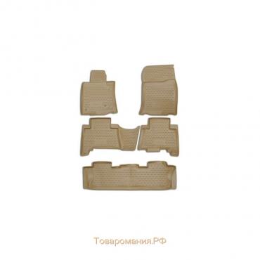 Коврики в салон Toyota Land Cruiser Prado 12/2009-2013, 5 шт., 7 мест. бежевые