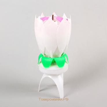 Свеча для торта музыкальная "Тюльпан", крутящаяся, белая, 14,5×6 см