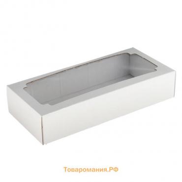 Коробка сборная без печати крышка-дно белая с окном 24×11×4.5 см