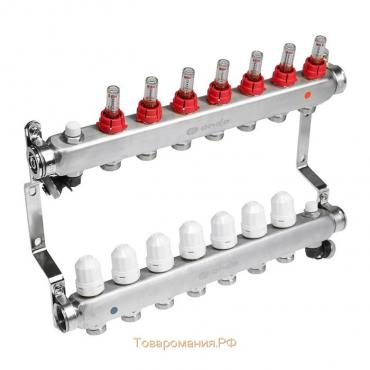 Коллекторная группа ONDO, 1"х3/4", 7 выходов, с расходомерами, нержавеющая сталь