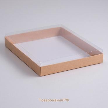 Коробка картонная  с прозрачной крышкой, крафт, 26 х 21 х 3 см