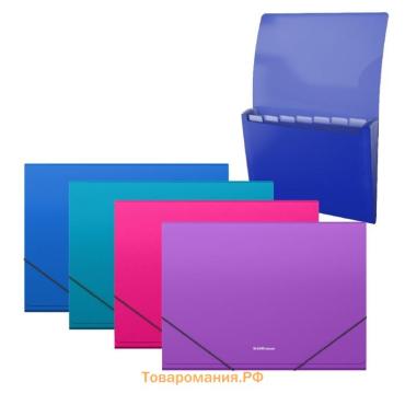 Папка-картотека, А4, 6 отделений, 700 мкм, ErichKrause "Diagonal Vivid", на резинке, тиснение, микс