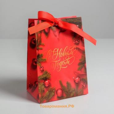 Пакет подарочный с лентой «С Новым годом», 13 х 19 х 9 см, Новый год