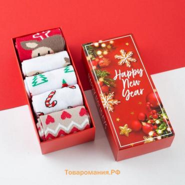 Набор новогодних женских носков KAFTAN "Happy holidays" размер 36-40 (23-25 см), 5 пар