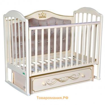 Кроватка Linda Elegance Premium, мягкая спинка, маятник, ящик, цвет слоновая кость