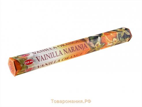 Благовония HEM "Vanilla Orange. Ваниль Апельсин", 20 палочек в упаковке, шестигранник