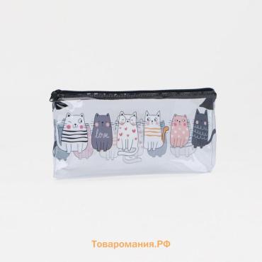 Косметичка-пенал на молнии, с рисунком, прозрачная/чёрная