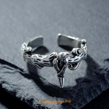 Кольцо "Перстень" ворон, цвет чернёное серебро, безразмерное