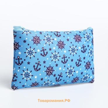 Косметичка-пенал на молнии, плоская, с рисунком, голубая